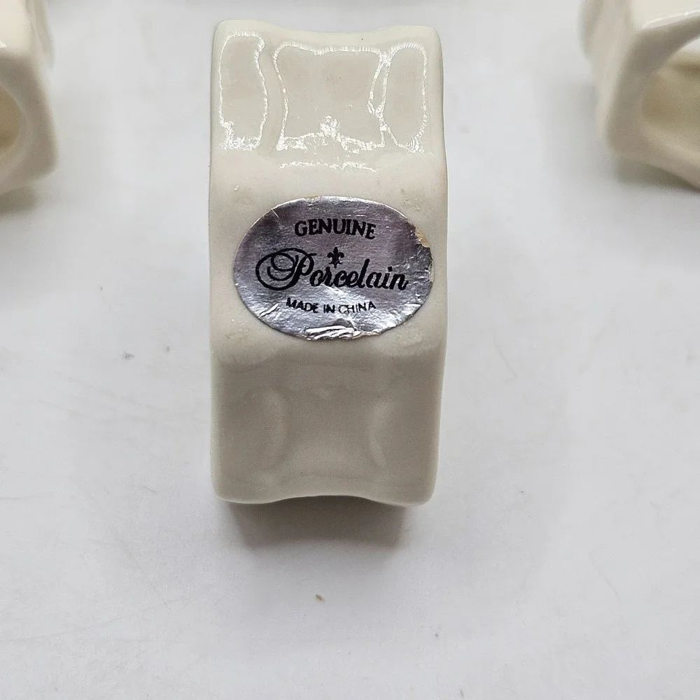 Vintage Porcelain Napkin‎ Rings Set of 6 Blue Rose Floral Grannycore Cottagecore